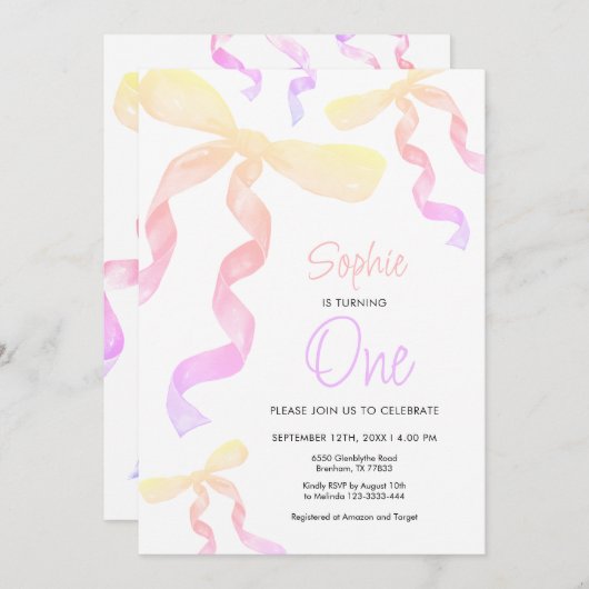 Invitation de la Bow 1er Anniversaire (Devant / Derrière)