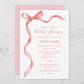 Invitation de la Bow rose pour le Baby shower (Devant / Derrière)