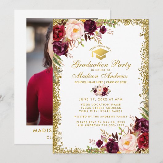 Invitation de la Burgundy Gold Grad Party - Photo  (Devant / Derrière)