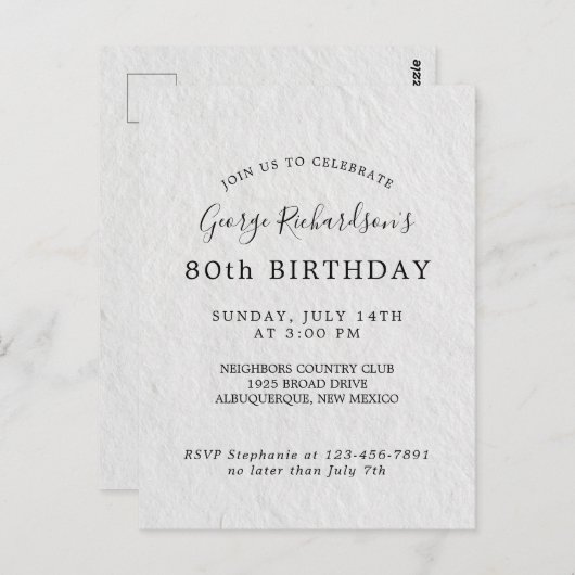 Invitation de la carte d'anniversaire 80e (Devant / Derrière)
