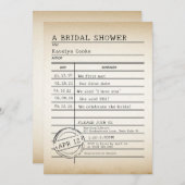 Invitation de la carte de bibliothèque vintage Bri (Devant / Derrière)