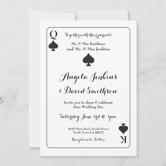 Invitation de la carte de jeu du roi Mariage Queen (Devant)
