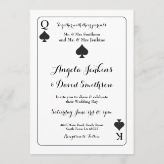 Invitation de la carte de jeu du roi Mariage Queen