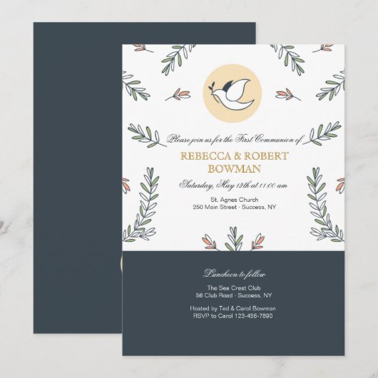 Invitation de la colombe communion (Devant / Derrière)