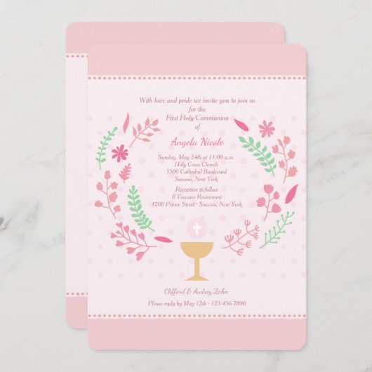 Invitation de la communion de la fille (Devant / Derrière)