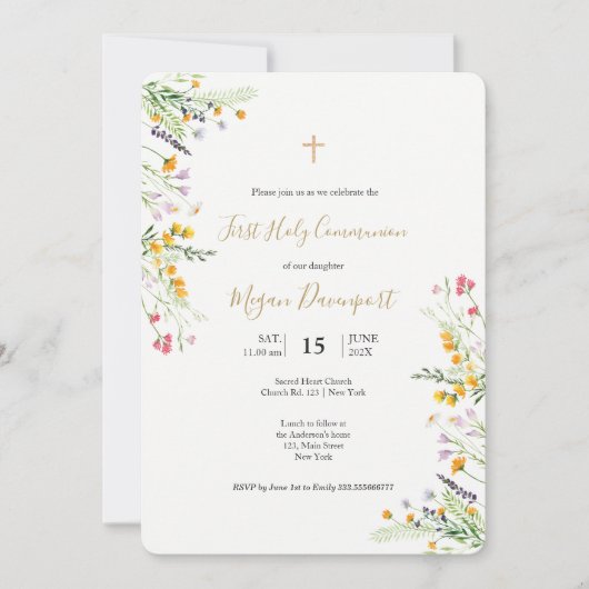 Invitation de la communion de printemps fleur sauv (Devant)
