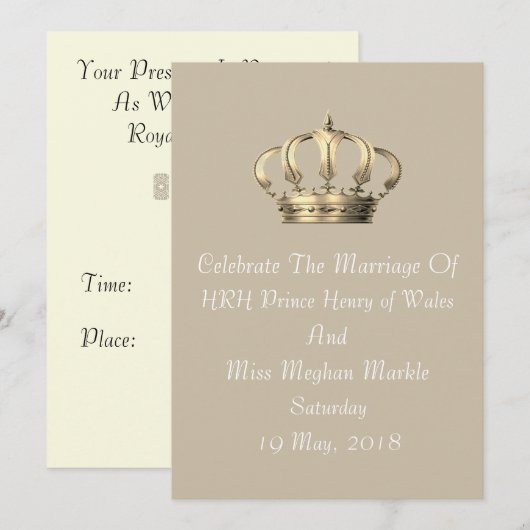 Invitation de la Couronne royale Harry & Meghan (T (Devant / Derrière)