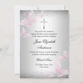 Invitation de la croix de papillon rose en argent (Devant)