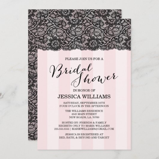 Invitation de la dentelle à la douche nuptiale (Devant / Derrière)