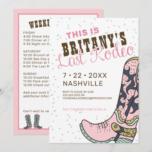 Invitation de la dernière soirée Rodeo Rose Bachel (Devant / Derrière)