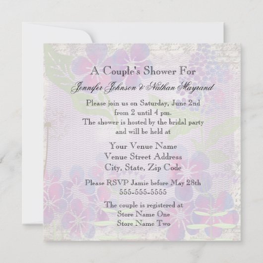 Invitation de la douche d'aquarelle du couple (Dos)