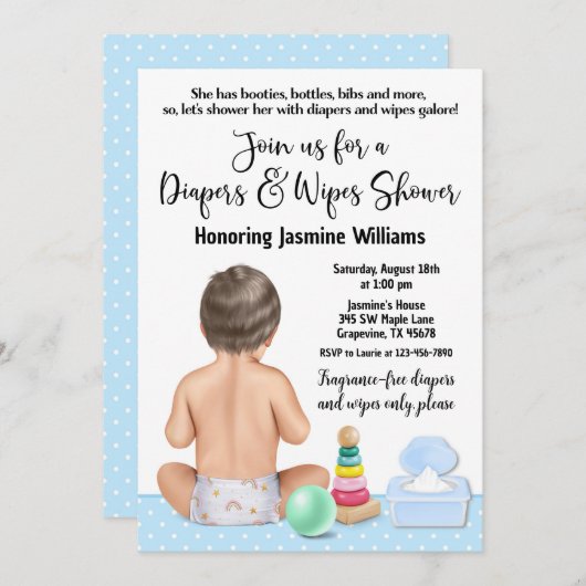 Invitation de la douche de couche garçon (Devant / Derrière)