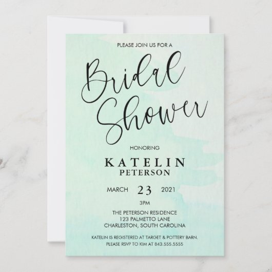 Invitation de la douche nuptiale à l'aquarelle de  (Devant)