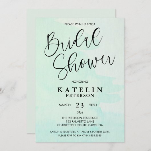 Invitation de la douche nuptiale à l'aquarelle de  (Devant / Derrière)