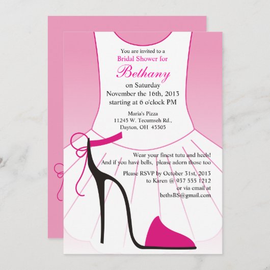 Invitation de la douche nuptiale Ballet Chaussures (Devant / Derrière)
