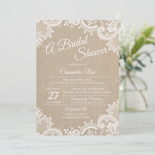 Invitation de la douche nuptiale Burlap et dentell (Debout devant)