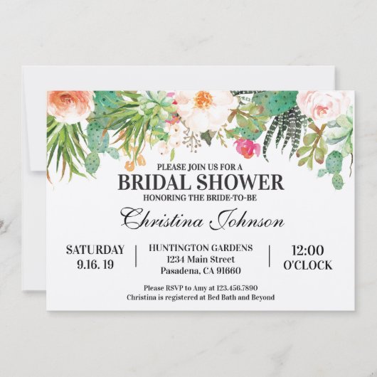 Invitation de la douche nuptiale Cactus Succulente (Devant)
