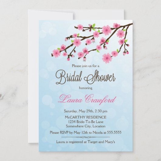 Invitation de la douche nuptiale Cherry Blossoms (Devant)