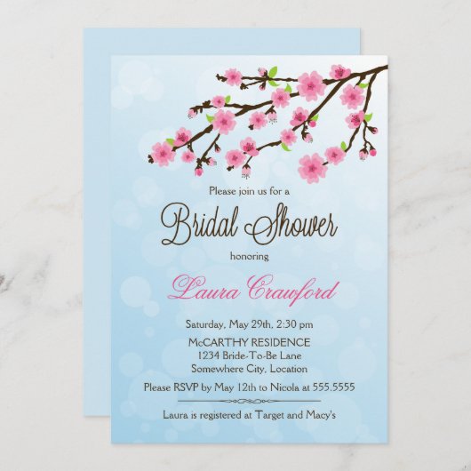 Invitation de la douche nuptiale Cherry Blossoms (Devant / Derrière)