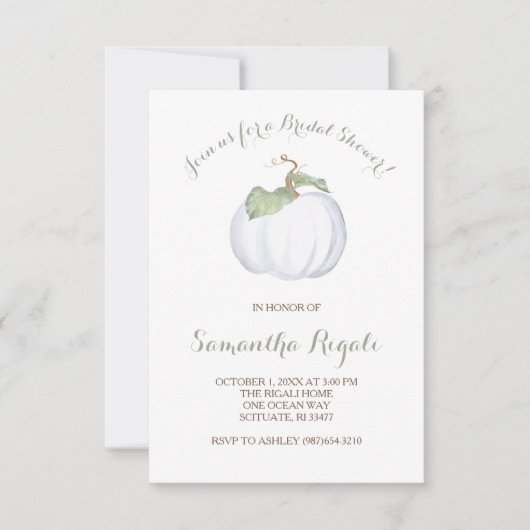 Invitation de la douche nuptiale Citrouille blanch (Devant)