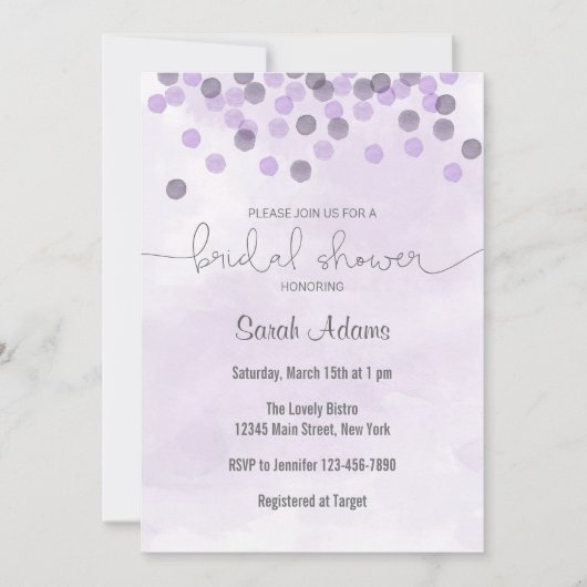 Invitation de la douche nuptiale Confetti violet (Devant)