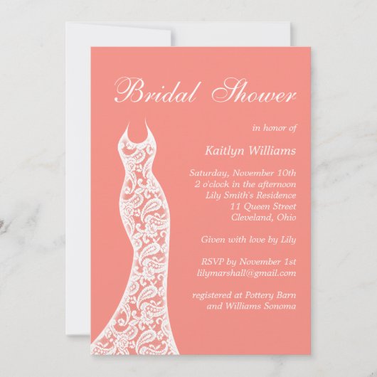 Invitation de la douche nuptiale corail (Devant)