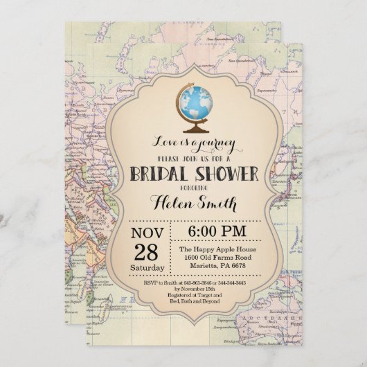 Invitation de la douche nuptiale de voyage (Devant / Derrière)