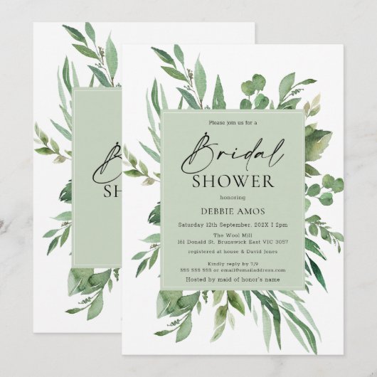 Invitation de la douche nuptiale du feuillage vert (Devant / Derrière)