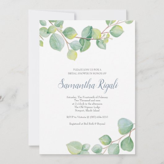 Invitation de la douche nuptiale Eucalyptus (Devant)