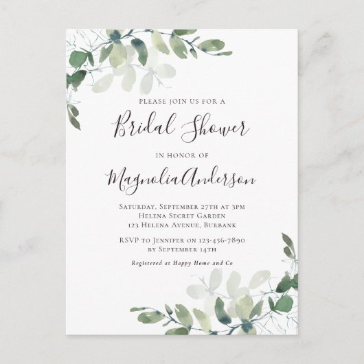 Invitation de la douche nuptiale Eucalyptus (Devant)