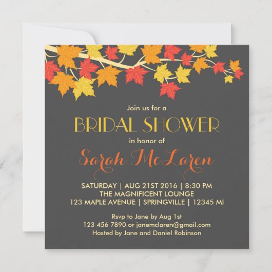Invitation de la douche nuptiale Feuille de l'érab (Devant)