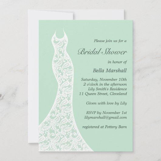 Invitation de la douche nuptiale Lacy Mint (Devant)