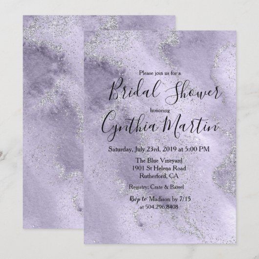 Invitation de la douche nuptiale Lavender Watercol (Devant / Derrière)