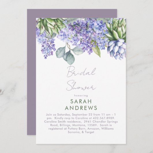 Invitation de la douche nuptiale Lilac (Devant / Derrière)