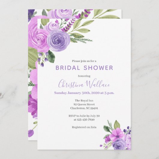 Invitation de la douche nuptiale Lilac et Lavender (Devant / Derrière)
