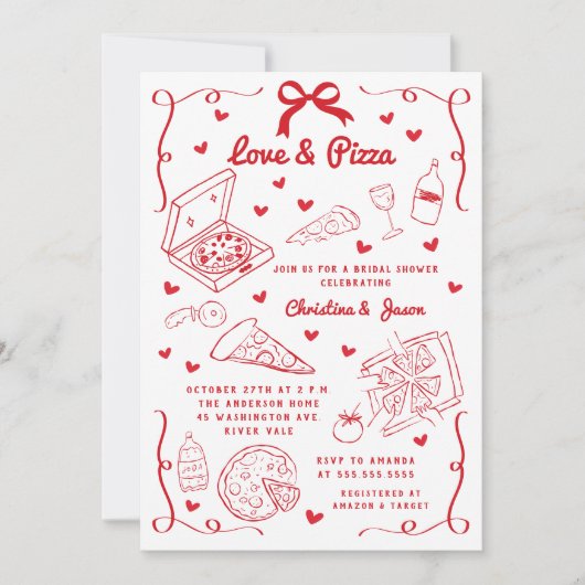 Invitation de la douche nuptiale Love & Pizza (Devant)