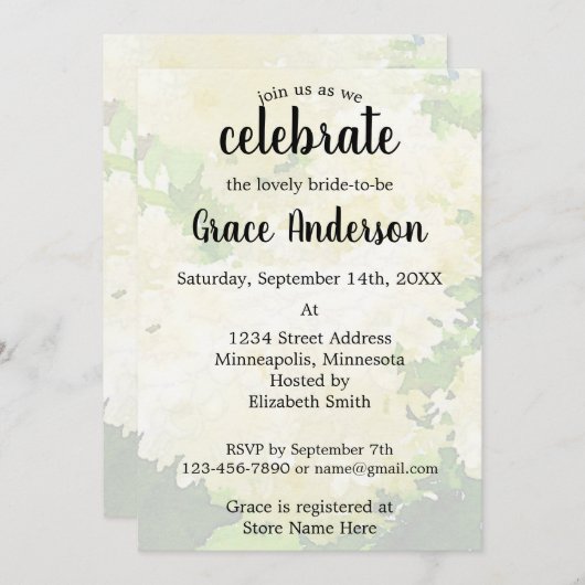 Invitation de la douche nuptiale mariage-blanche H (Devant / Derrière)