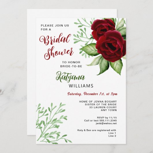 Invitation de la douche nuptiale Mariage de Noël (Devant / Derrière)