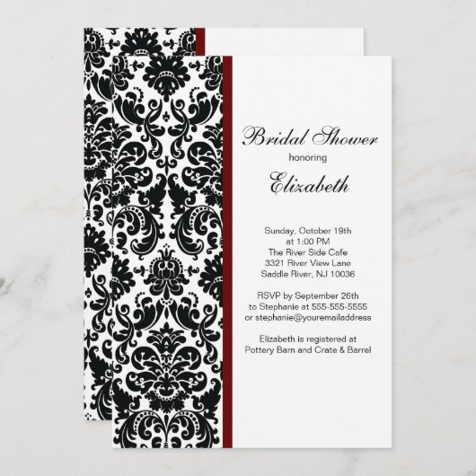 Invitation de la douche nuptiale Merlot Red (Devant / Derrière)