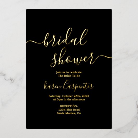 Invitation de la douche nuptiale noire et véritabl (Recto)