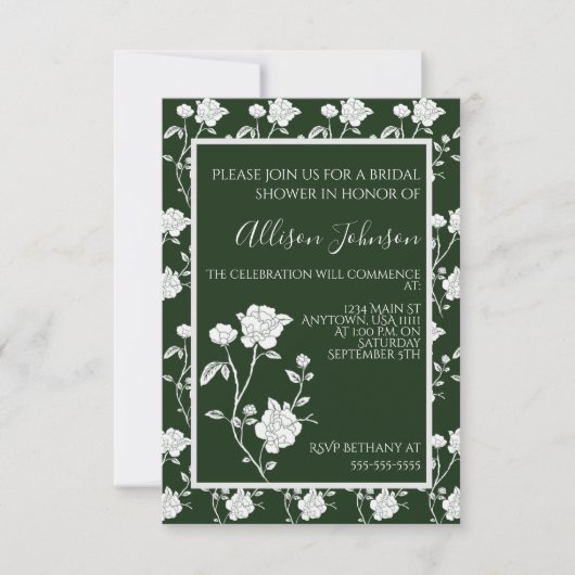 Invitation de la douche nuptiale Rose Emerald Gree (Devant)