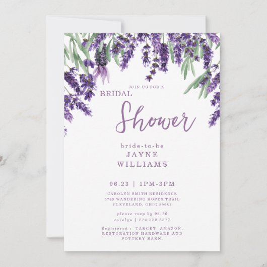 Invitation de la douche nuptiale vintage Lavender (Devant)