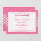 Invitation de la fête à plaid rose et blanc (Devant / Derrière)