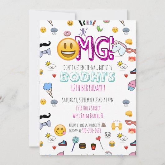 Invitation de la fête à thème Emoji (Devant)