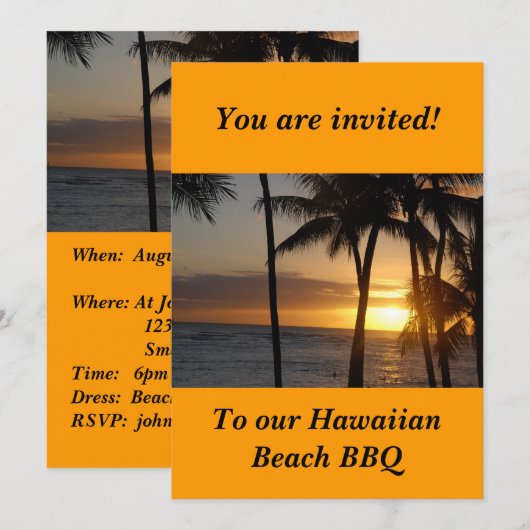 Invitation de la fête à thème hawaïenne (Devant / Derrière)