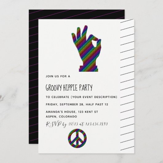 Invitation de la fête à thème hippie (Devant / Derrière)