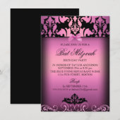 Invitation de la fête Bat mitzvah rose Elegant Dam (Devant / Derrière)