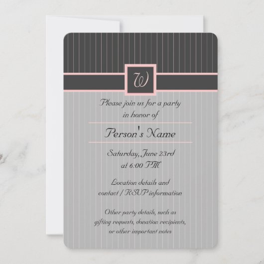 Invitation de la fête Black with Pinstripes Rose (Devant)