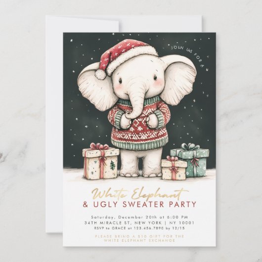 Invitation de la fête blanche éléphant laide (Devant)