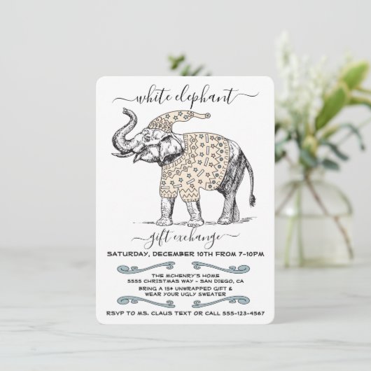 Invitation de la fête blanche éléphant laide (Debout devant)
